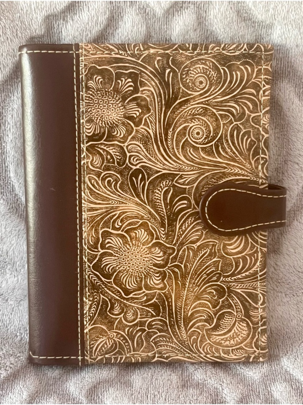 Tooled Leather Mini Photo Album Snap Closure Floral Western (4” x 6” photos)